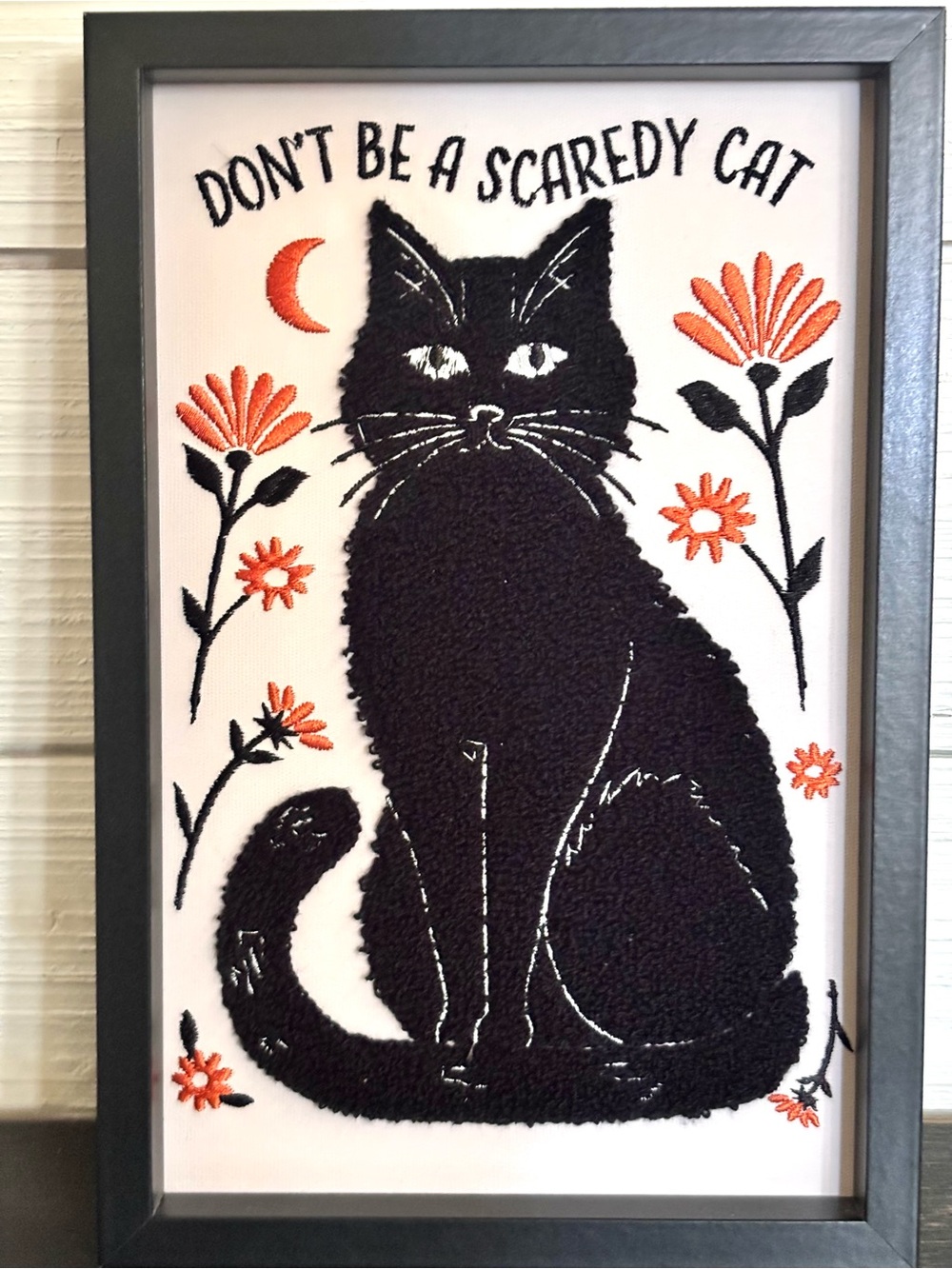 Don't Be A Scaredy Cat Framed Art HALLOWEEN Black Cat Decor